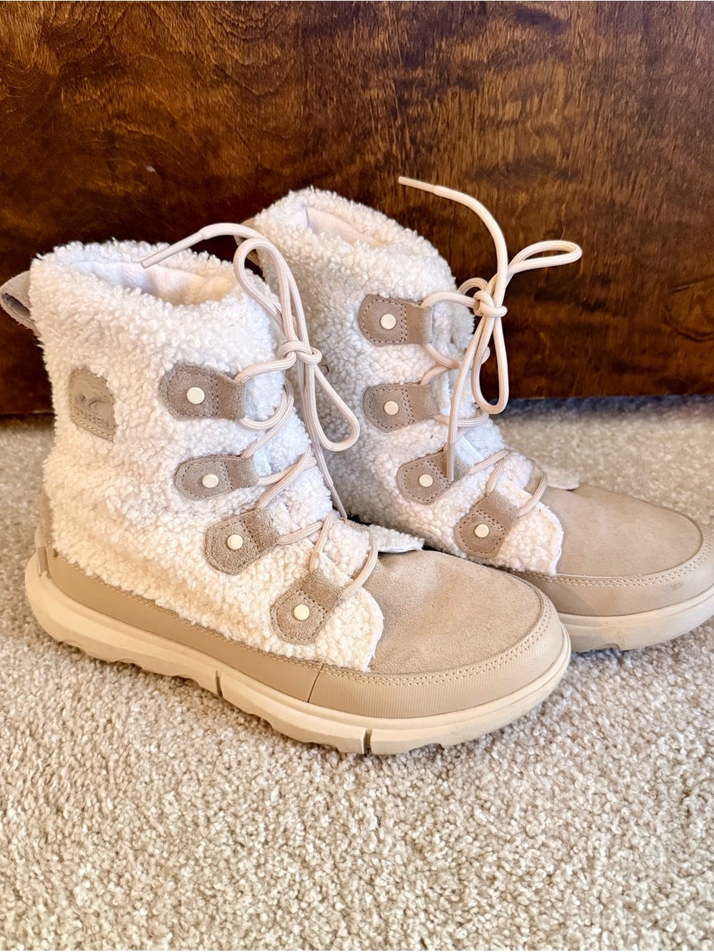 Women’s Sorel Beige Sherpa Lace-Up Boot Sneakers